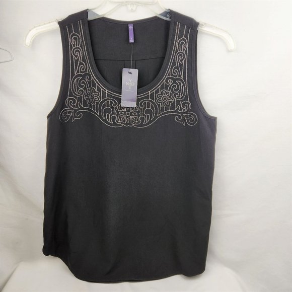 NYDJ Black Tank Top Embroidered Yolk Flowy Size S NWT - Picture 1 of 10